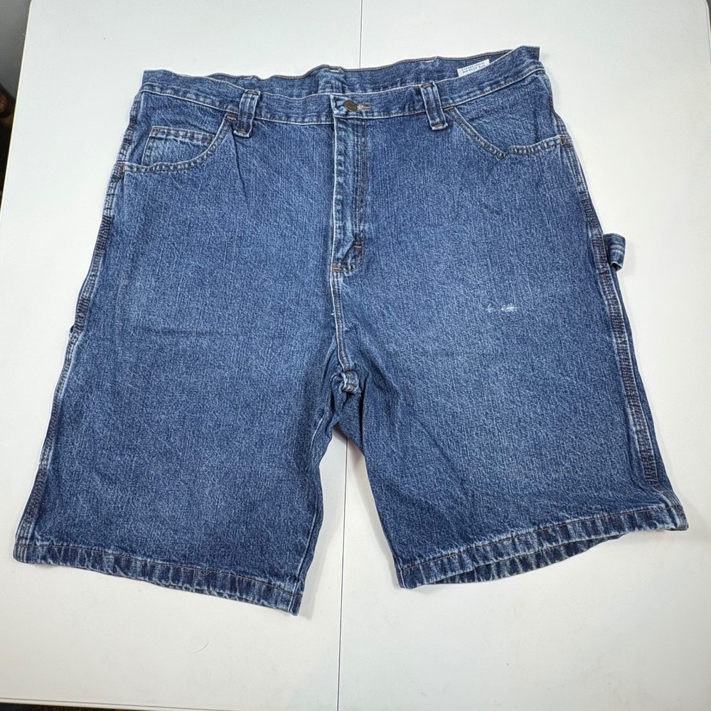 Wrangler Carpenter Jorts Shorts‎ Mens 38 Blue Denim Utility Workwear Relaxed Fit